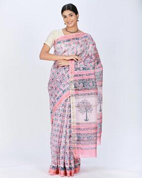 floral print cotton silk saree