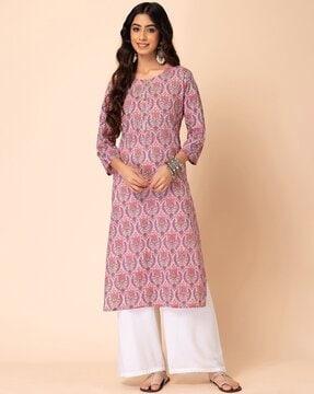 floral print cotton straight kurta