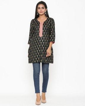 floral print cotton straight tunic