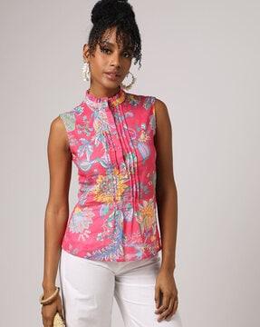 floral print cotton top with ruffles