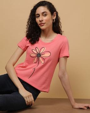 floral print crew-neck cotton t-shirt