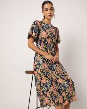 floral print crew-neck midi dress