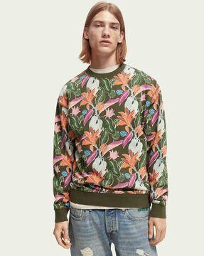 floral print crew-neck organic cotton sweatshirt