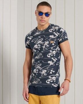 floral print crew-neck t-shirt with patch pocket