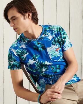 floral print crew-neck t-shirt with patch pocket
