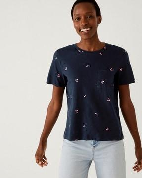 floral print crew-neck t-shirt with patch pocket