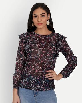 floral print crew-neck top