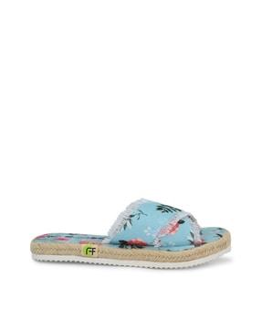 floral print cris-cross slip-on sandals