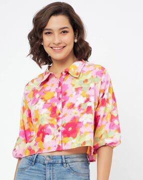 floral print crop shirt