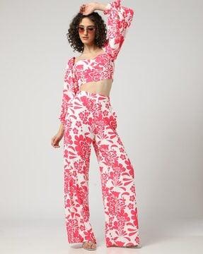 floral print crop top & pants co-ord set