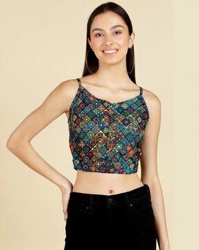 floral print crop top with back tie-up