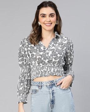 floral print crop top with open collar