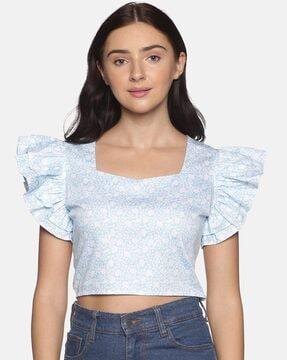 floral print crop top with petal sleeves