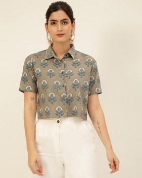 floral print cropped shirt