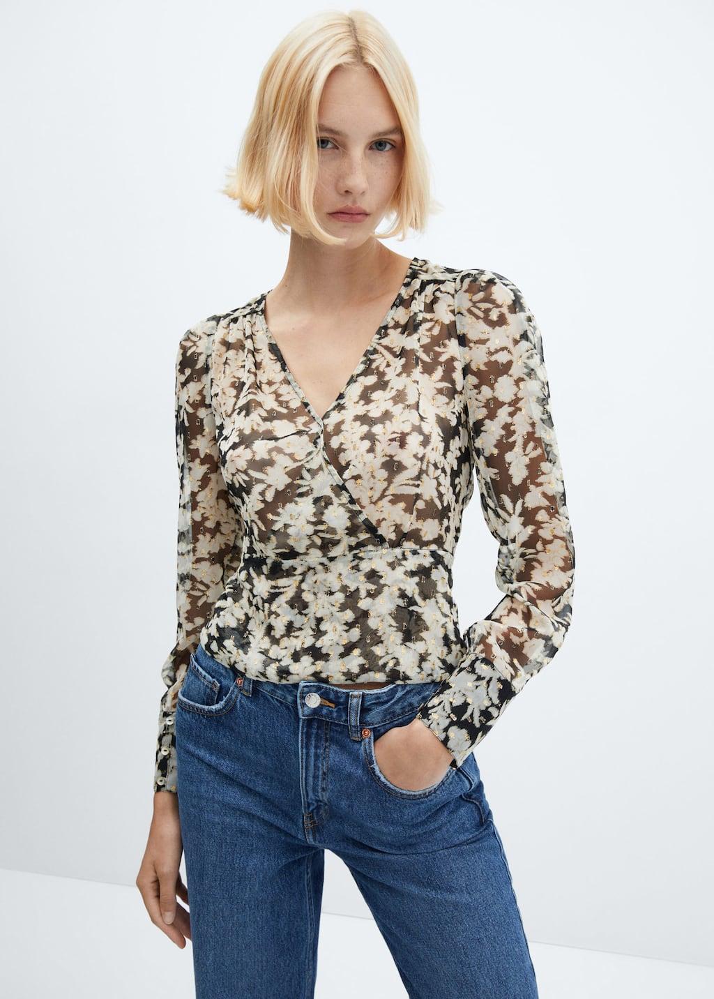 floral print crossover blouse