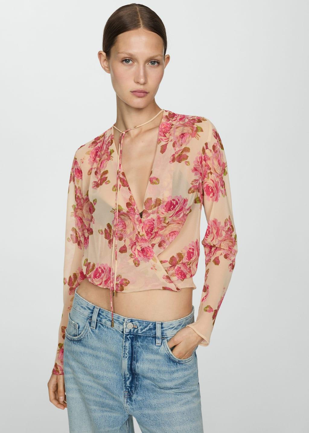 floral print crossover blouse