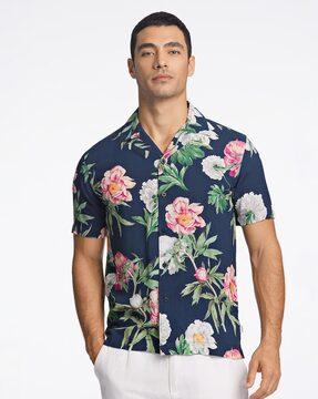 floral print cuban-collar shirt