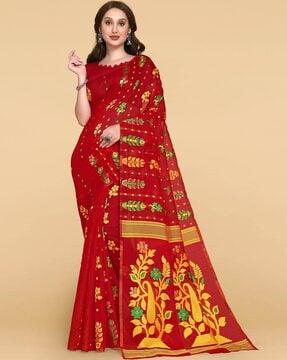 floral print dhakai jamdani saree