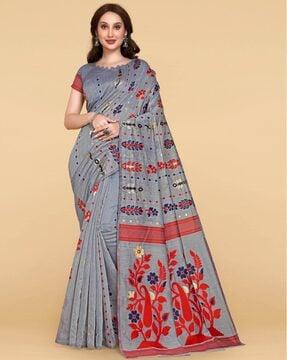 floral print dhakai jamdani saree