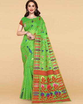 floral print dhakai jamdani saree