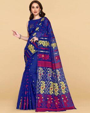 floral print dhakai jamdani saree