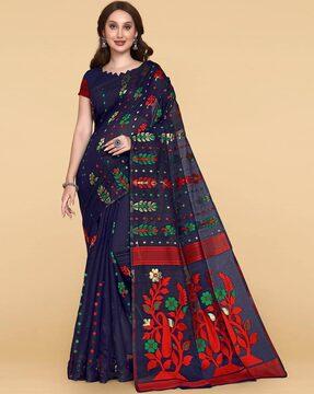 floral print dhakai jamdani saree