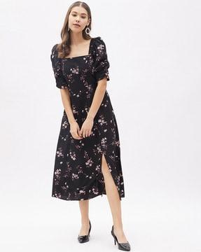 floral print dress with side slit