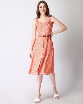 floral print dress with waist belt