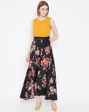 floral print dress with waist tie-up