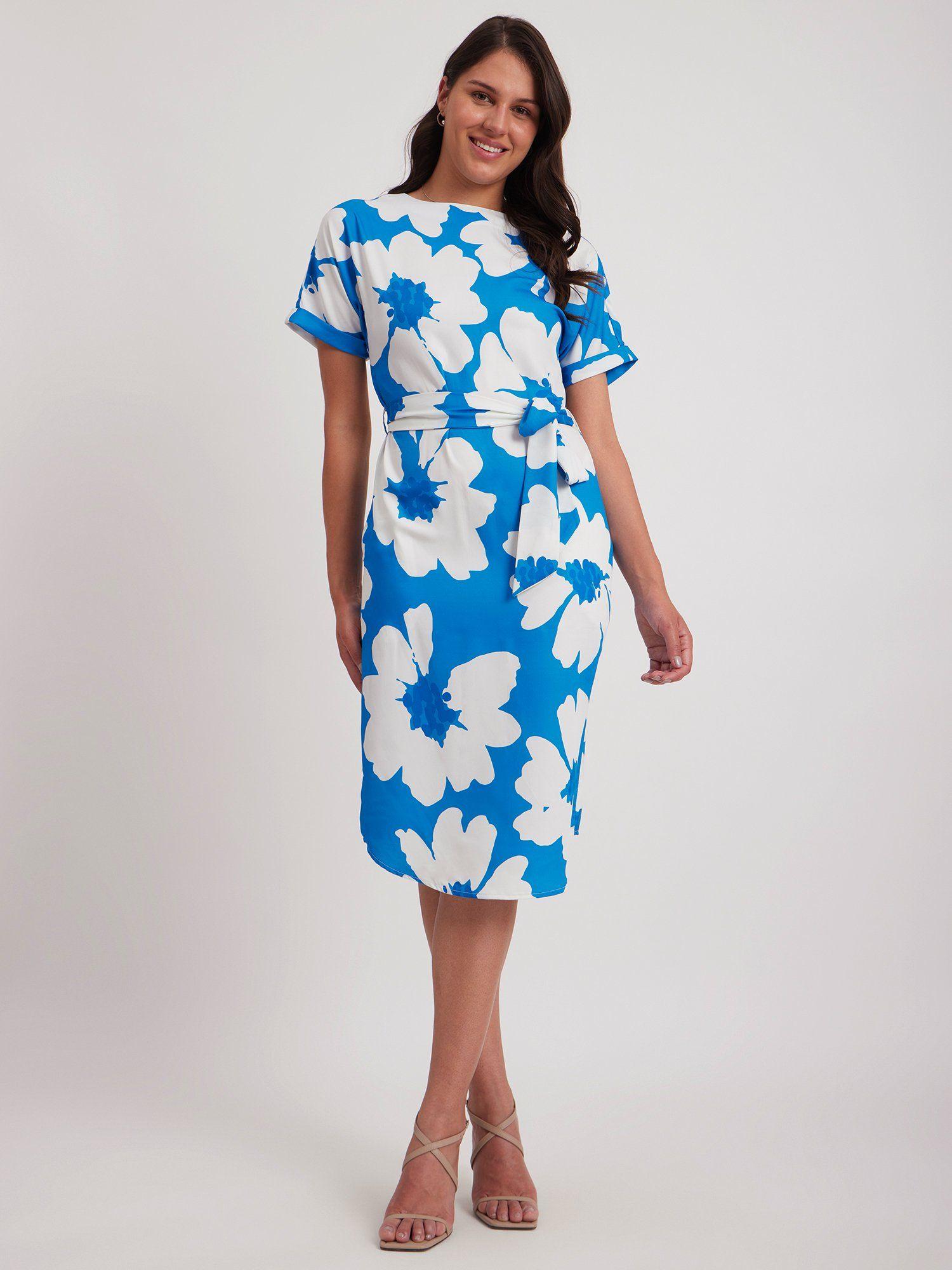 floral print drop shoulder dress blue