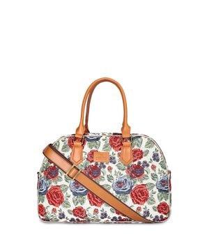 floral print duffle bag with detachable shoulder strap