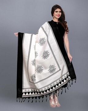 floral print dupatta with contrast border