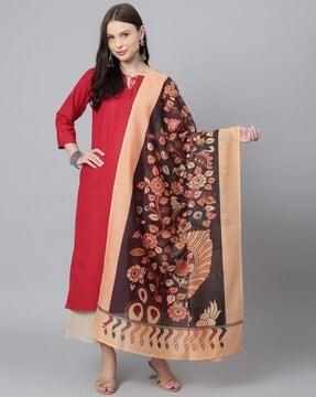 floral print dupatta with contrast border