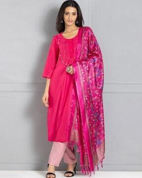 floral print dupatta with contrast border