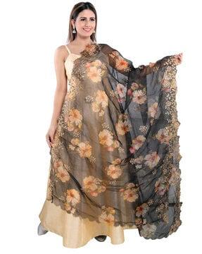 floral print dupatta with embroidery detail