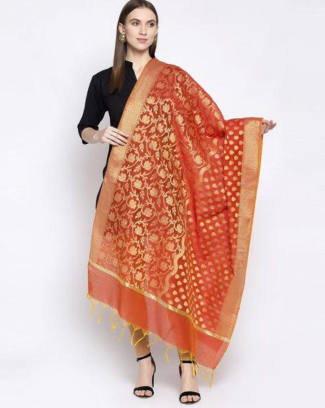 floral print dupatta with fringes