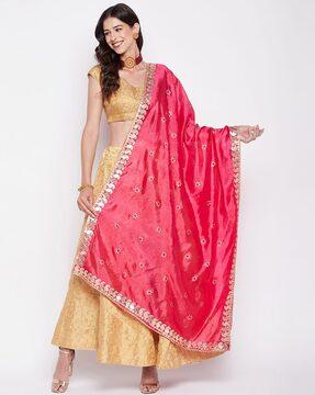 floral print dupatta with lace border