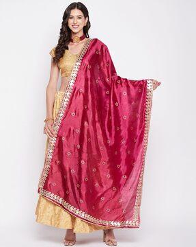 floral print dupatta with lace border