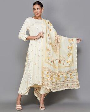 floral print dupatta with lace border