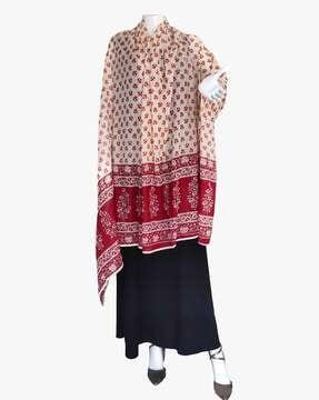 floral print dupatta with lace border