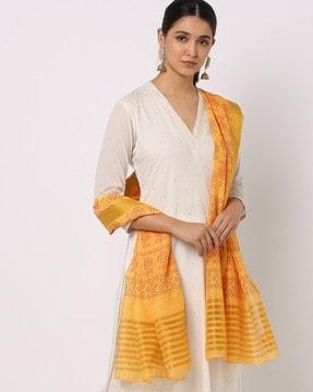 floral print dupatta with striped border