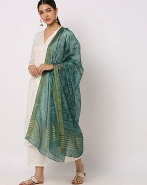 floral print dupatta with striped border