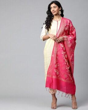 floral print dupatta with tassels