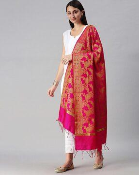 floral print dupatta with tassels