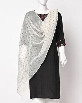 floral print dupatta with tassels