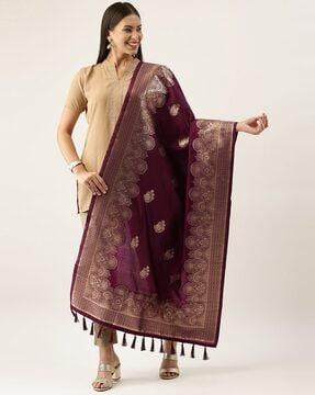 floral print dupatta with tassels