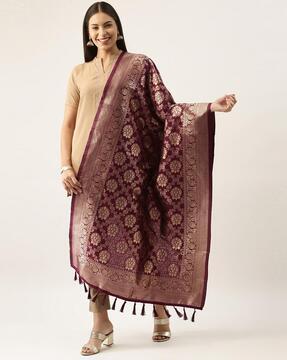 floral print dupatta with tassels