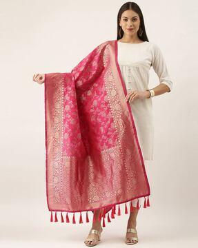 floral print dupatta with tassels