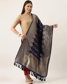 floral print dupatta with tassels