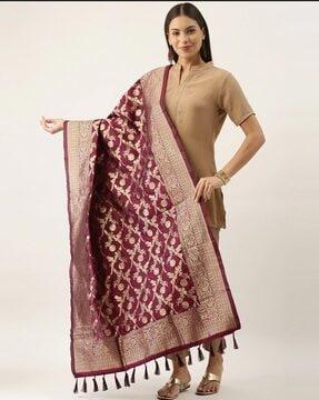 floral print dupatta with tassels